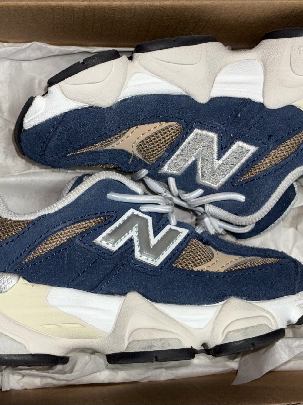 New Balance 9060 Kids' Navy and Tan Athletic Sneakers
